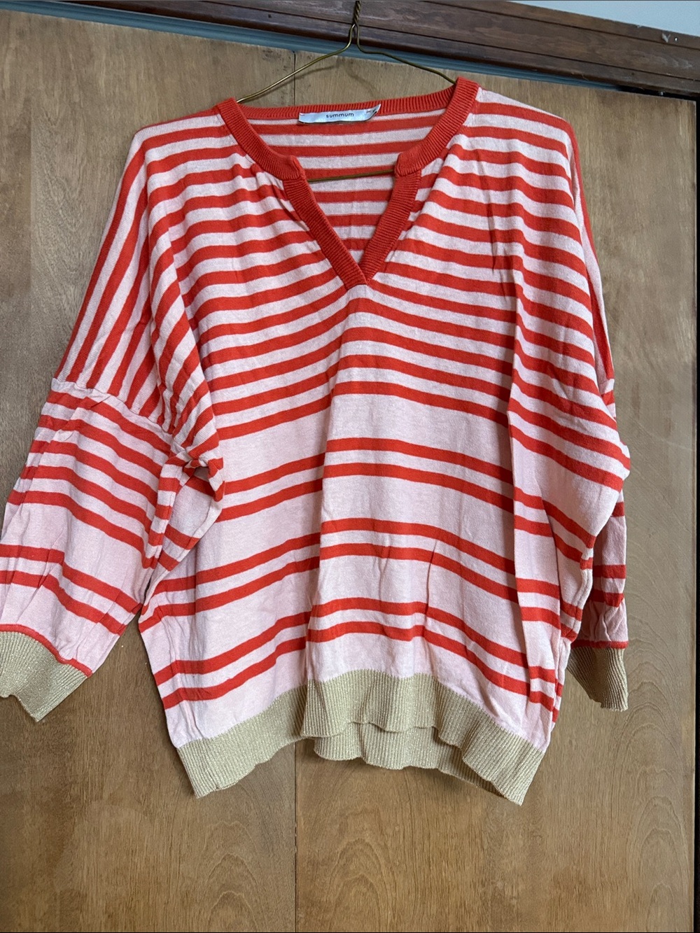 Striped V-Neck Sweater in Pink & orange by summum